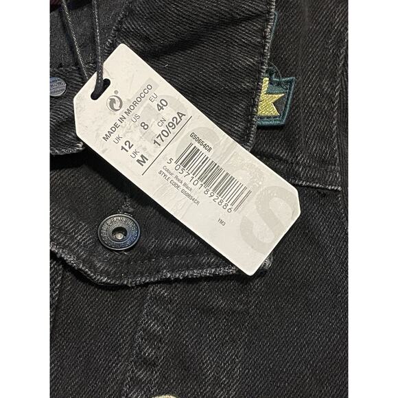 SUPERDRY Jacket NWT Women Size 8 Trucker Jean Patches Denim Black - Picture 12 of 13